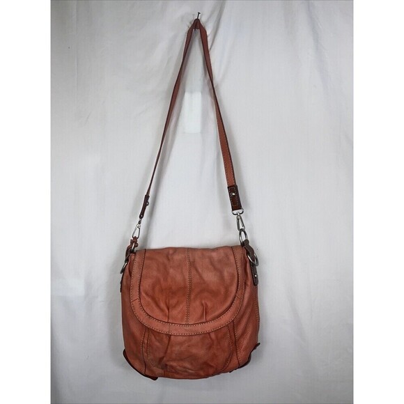 FOSSIL Key Per Crossbody Leather Orange Summer Handbag Boho Hobo Hippie - Picture 1 of 14